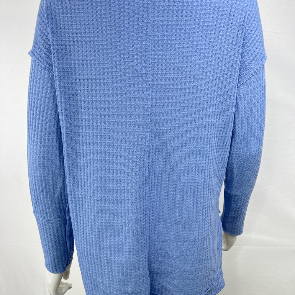 Vintage America Blue Thermal Long Sleeve Waffle Knit Top Pullover Medium - Picture 2 of 12